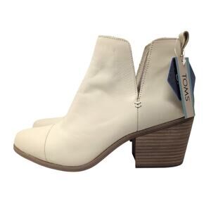 TOMS Leather Ankle Booties Women's Size 11 Beige Everly Cutout 10018909 NEW NWOB